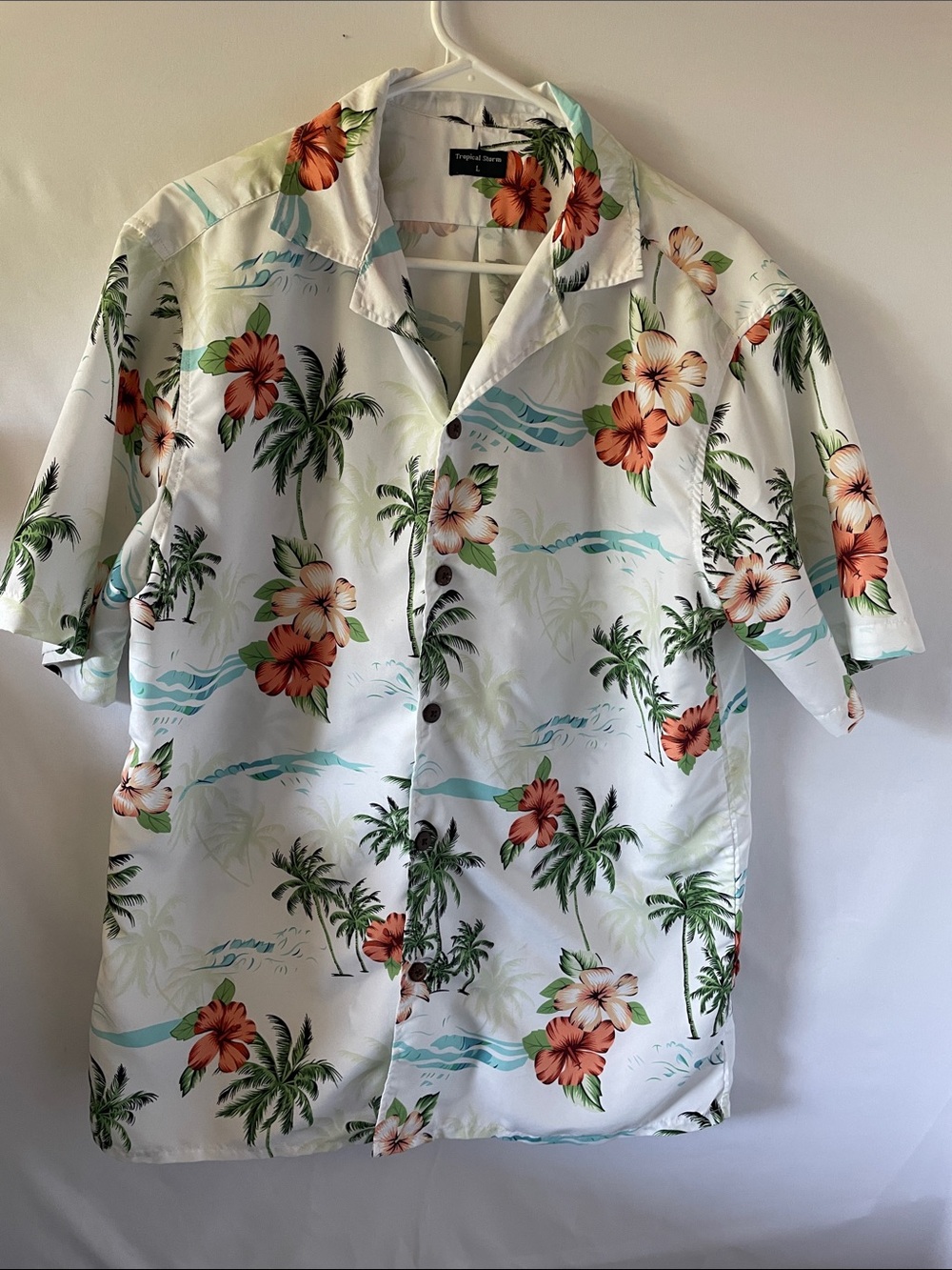 Tropical White Hawaiian Floral Short-Sleeve‎ Button-Down Shirt